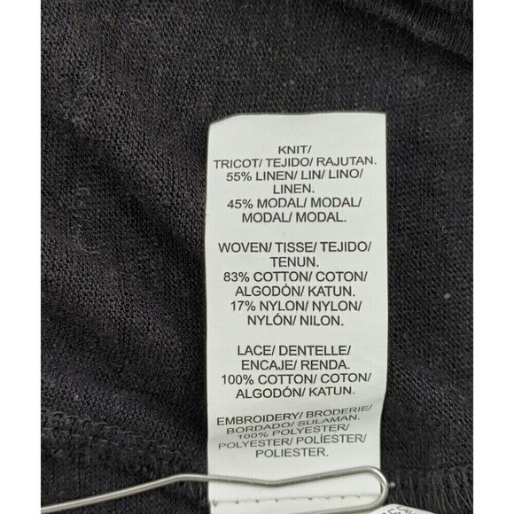 Lucky Brand Top Women Small Black Peasant Lace Crochet Linen-Modal Blouse Flowy - Picture 10 of 13